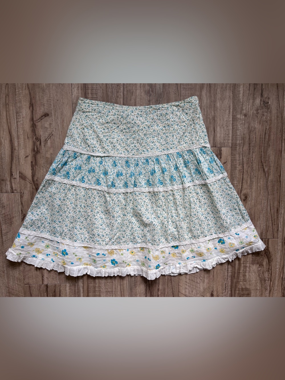 Vintage Light Blue Floral Tiered Cotton dainty feminine flower country size 7